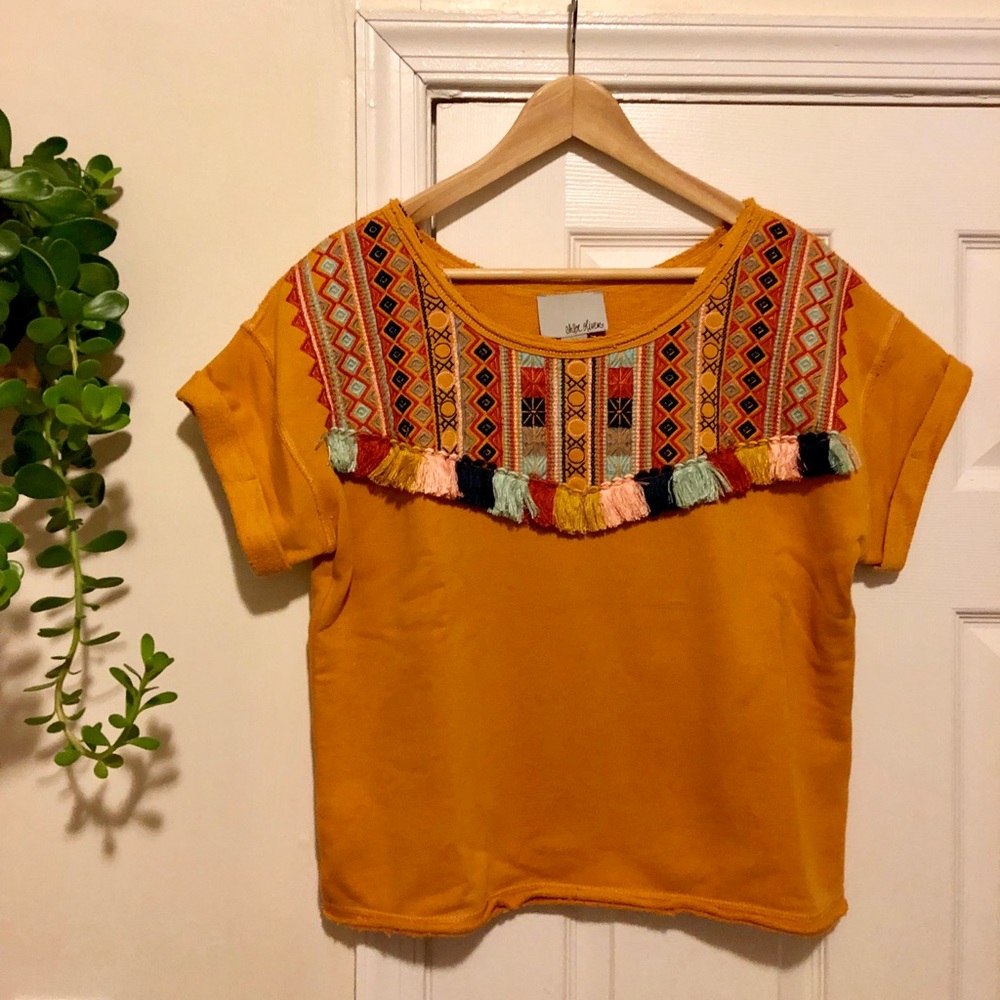 ANTHROPOLOGIE Chloe Olive Embroidered top